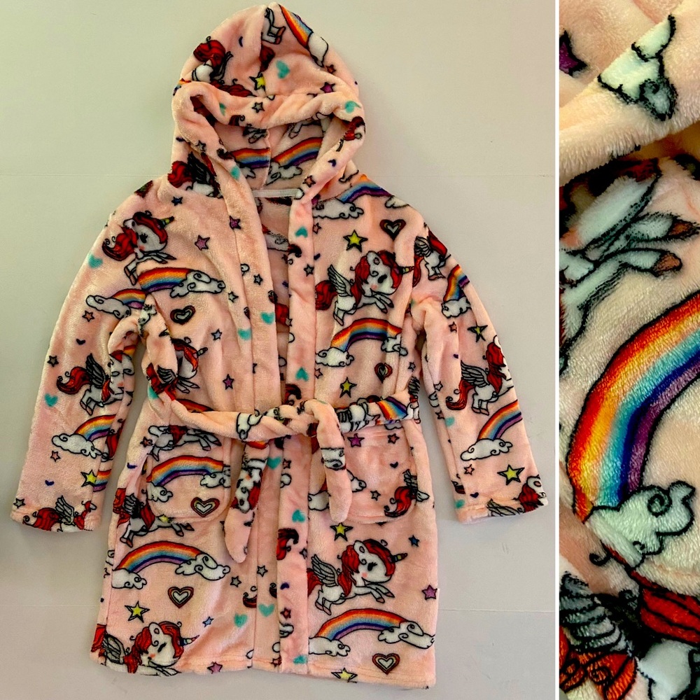 Fleece Unicorn & Rainbows Hooded Robe size 12
